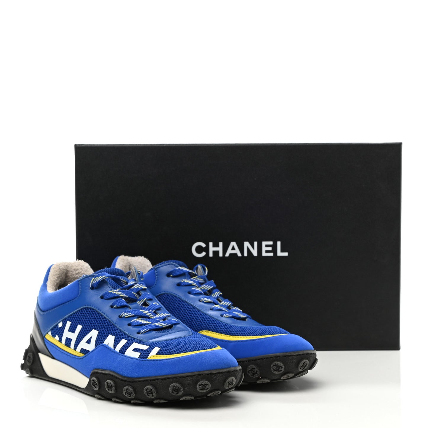 Calfskin Mesh Lycra Womens Logo Sneakers 39 Royal Blue
