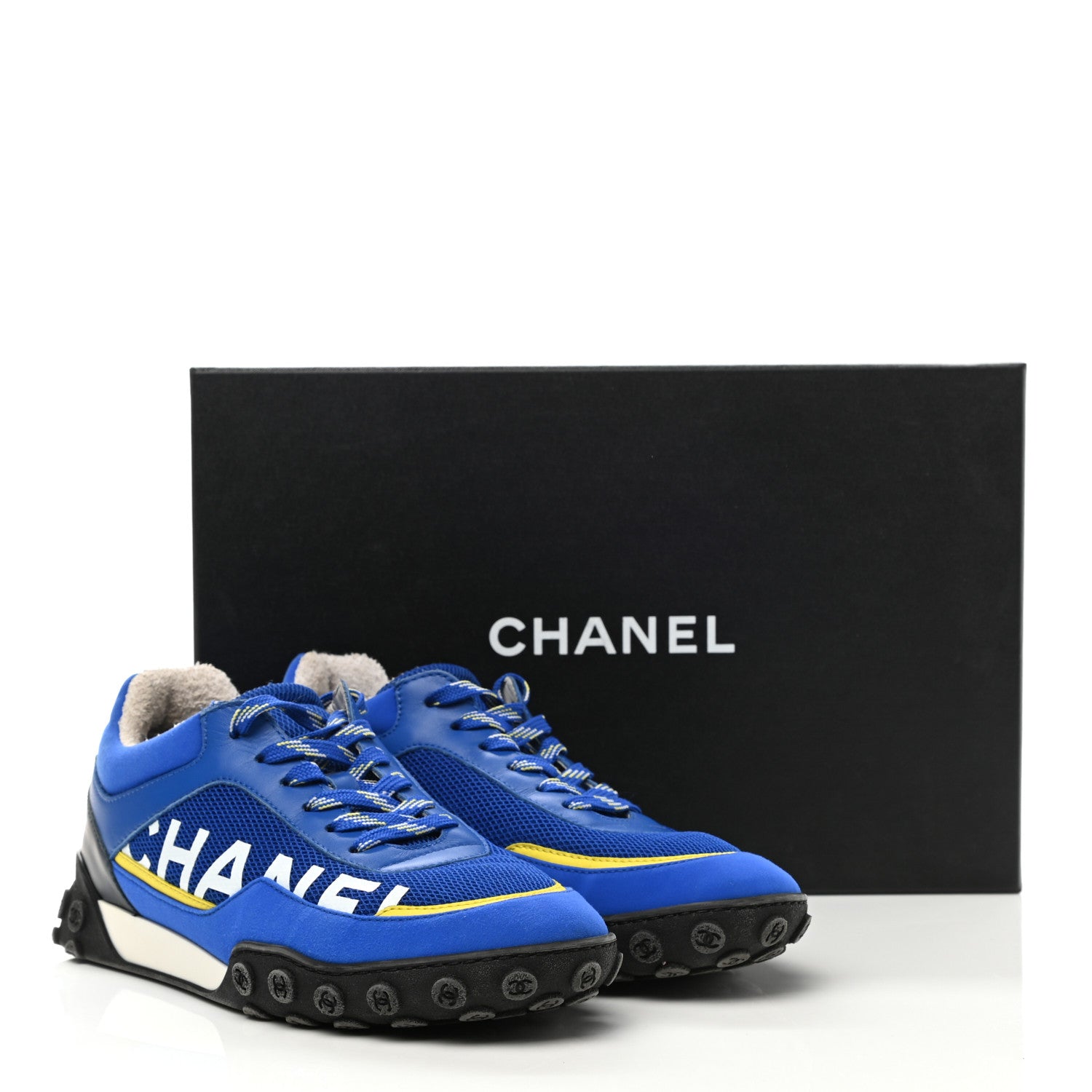 Chanel Calfskin Mesh Lycra Womens Logo Sneakers 39 Royal Blue 9 of 9