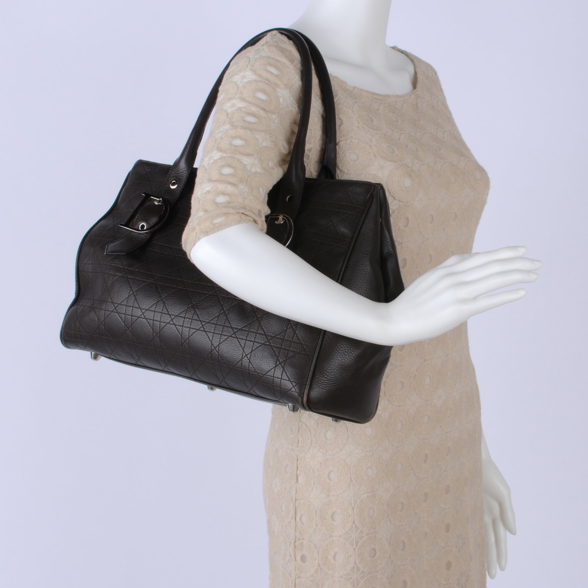 Christian Dior Leather Cannage Stitched Tote Dark Brown 2 of 7