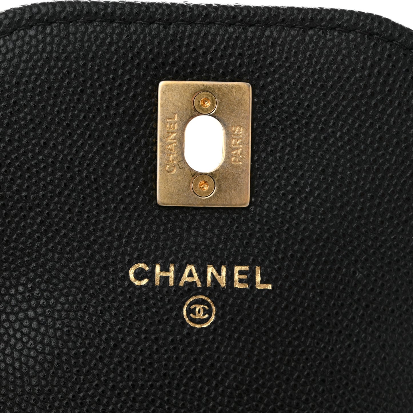 Caviar Quilted Chain Handle Round Phone Holder Black