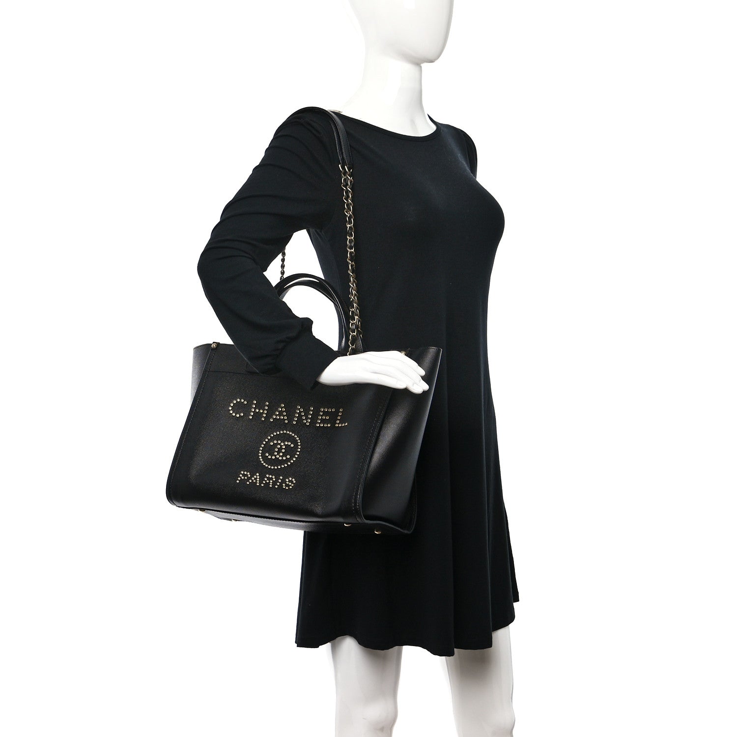 Chanel Caviar Small Studded Deauville Tote Black 2 of 13