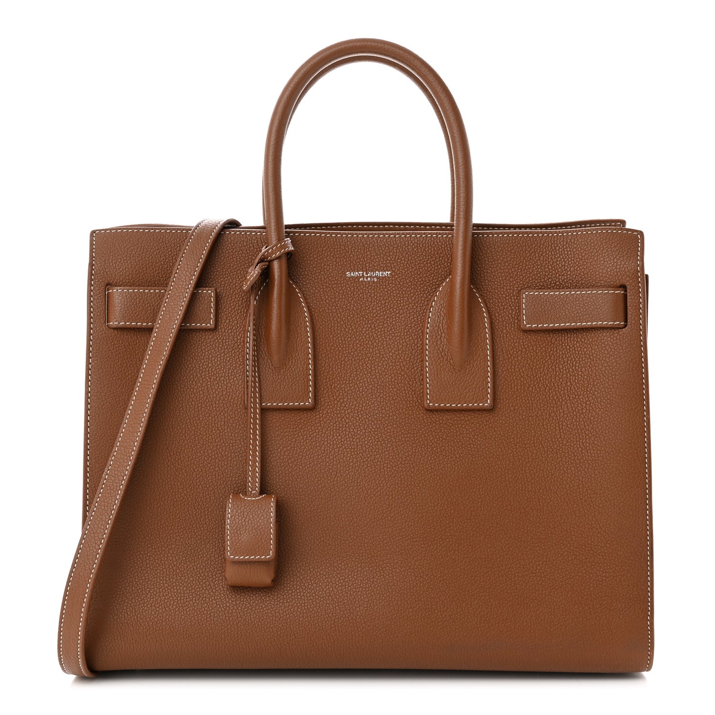 Grained Calfskin Topstitch Small Sac De Jour Cognac