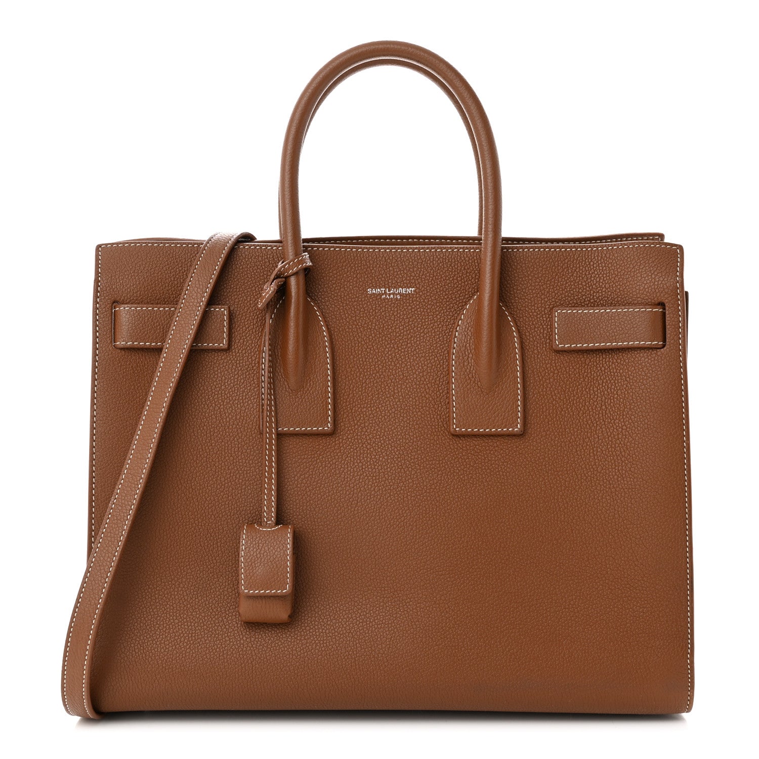Saint Laurent Grained Calfskin Topstitch Small Sac De Jour Cognac 1 of 11