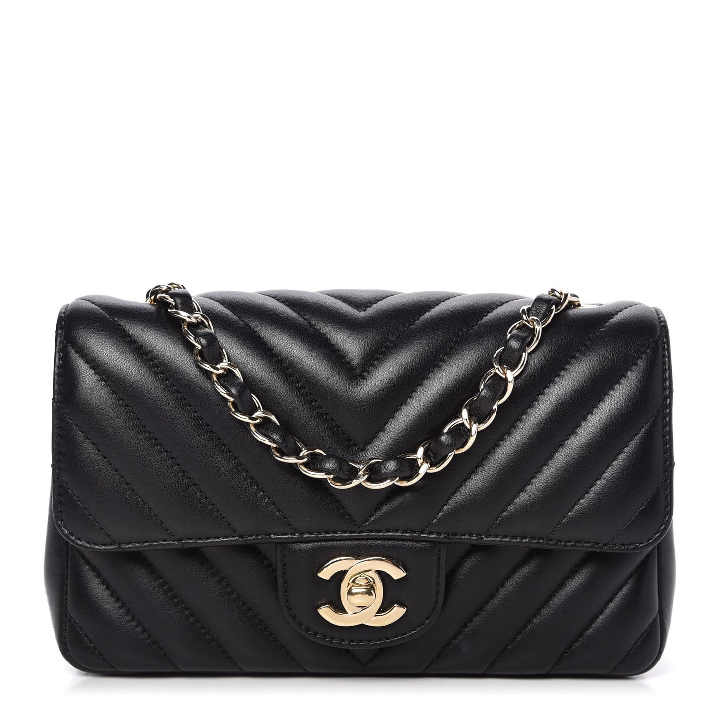 Lambskin Chevron Quilted Mini Rectangular Flap Black