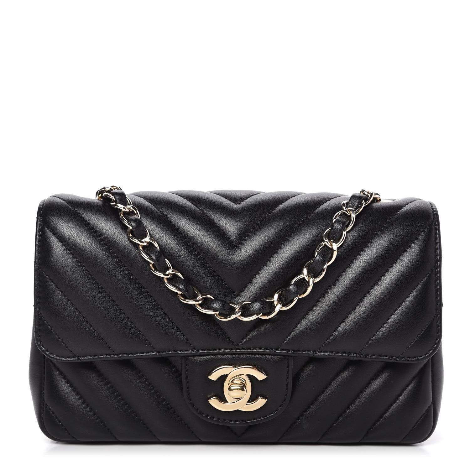 Chanel Lambskin Chevron Quilted Mini Rectangular Flap Black 1 of 10