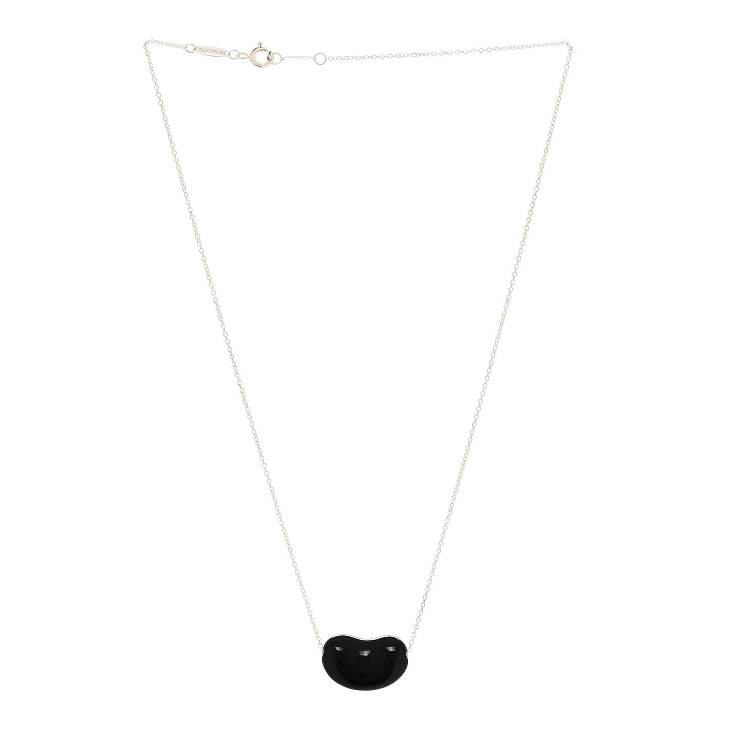 Sterling Silver Black Jade 12mm Elsa Peretti Bean Pendant Necklace