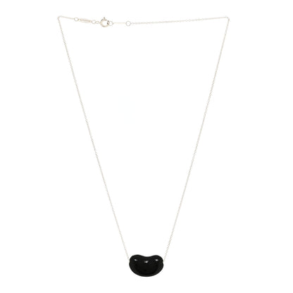 Tiffany Sterling Silver Black Jade 12mm Elsa Peretti Bean Pendant Necklace 3 of 6