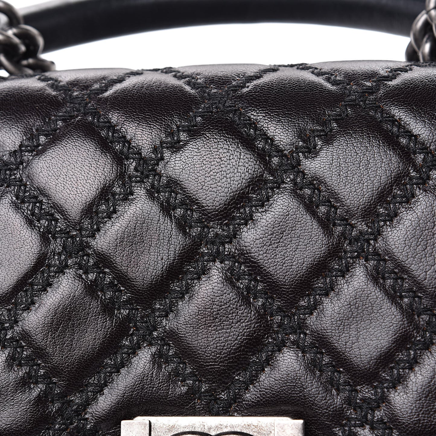 Calfskin Quilted Medium Boy Top Handle Flap Black