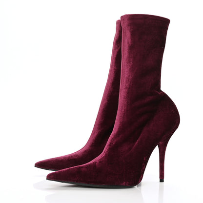 Balenciaga Velvet Extreme Pointed Toe Knife Booties 40 Rouge Prune 3 of 6