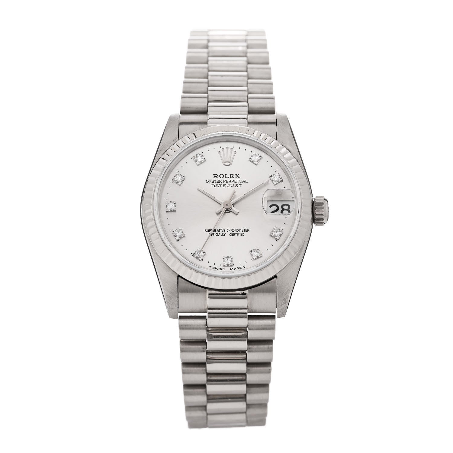 Rolex 18K White Gold Diamond 31mm Datejust President Watch Silver 68279 1 of 4