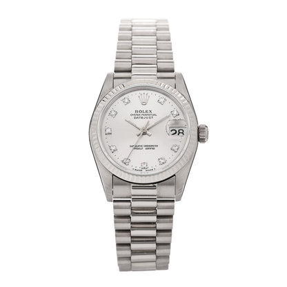 Rolex 18K White Gold Diamond 31mm Datejust President Watch Silver 68279 1 of 4