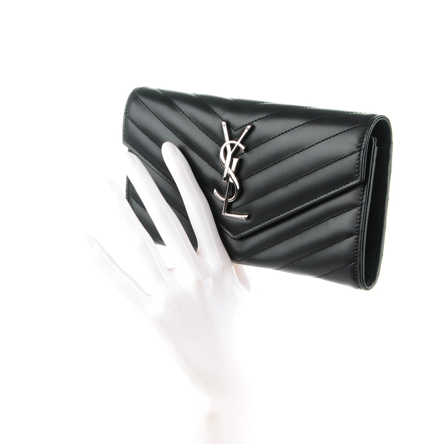 Calfskin Matelasse Chevron Monogram Flap Wallet Black