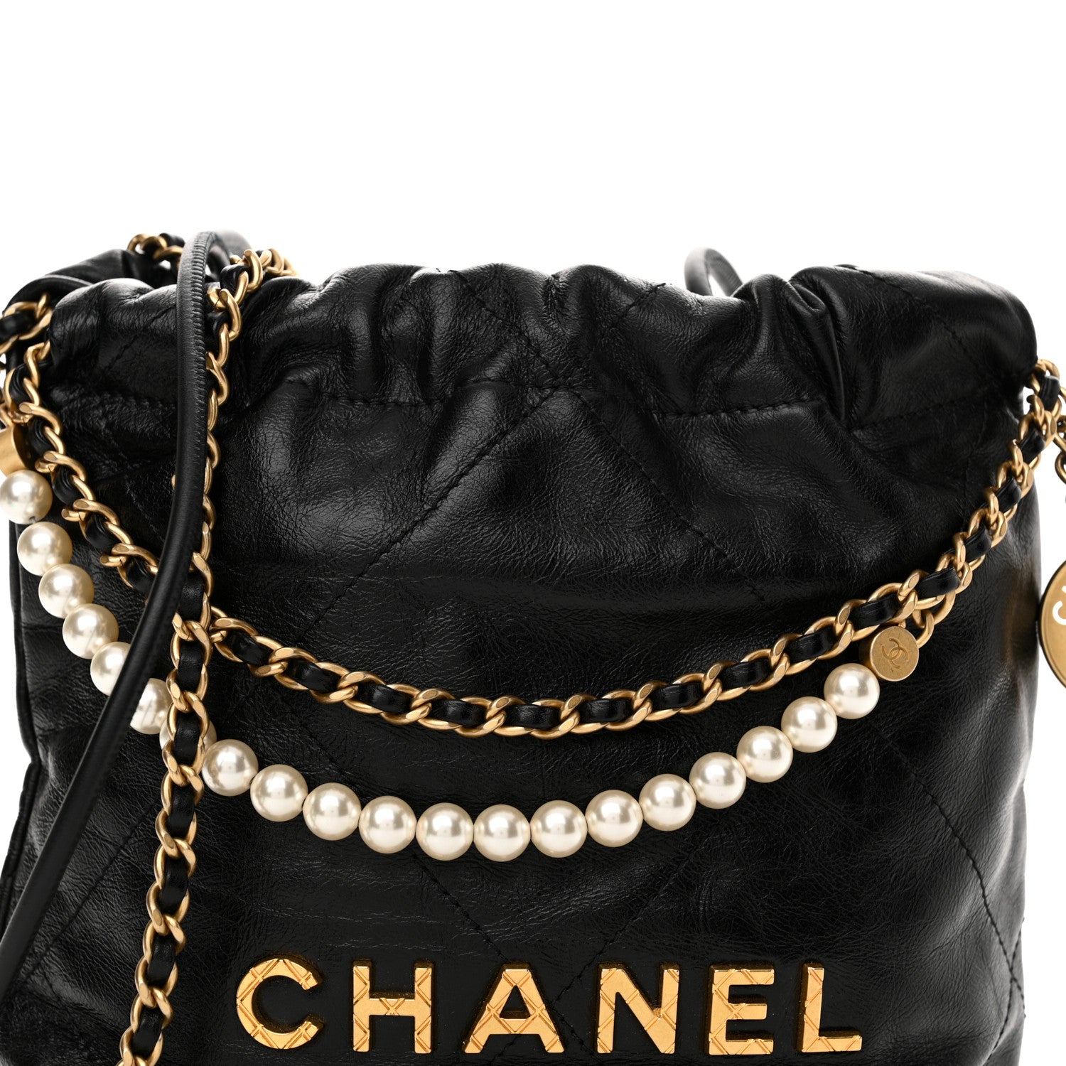 Chanel Shiny Crumpled Calfskin Quilted Pearl Mini Chanel 22 Black 8 of 10