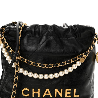 Chanel Shiny Crumpled Calfskin Quilted Pearl Mini Chanel 22 Black 8 of 10