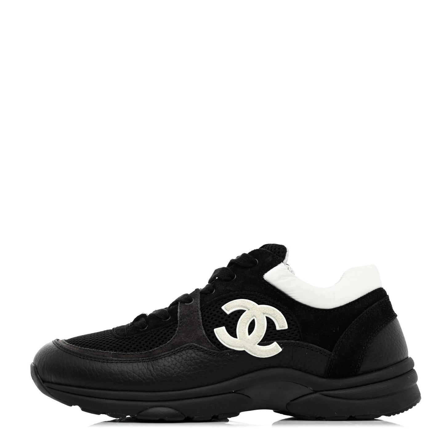 Mesh Suede Grained Calfskin Womens CC Sneakers 40 Black White
