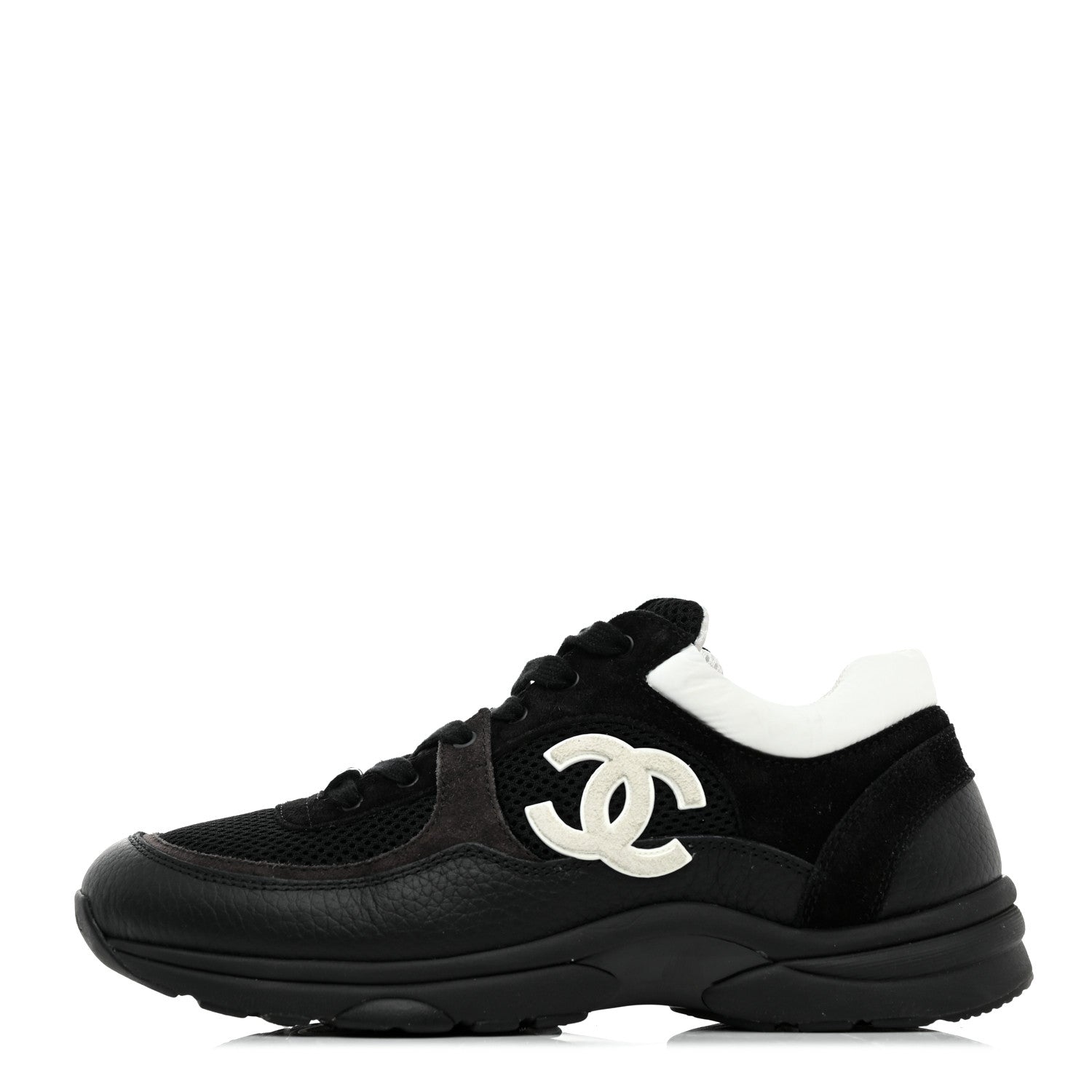 Chanel Mesh Suede Grained Calfskin Womens CC Sneakers 40 Black White 1 of 8