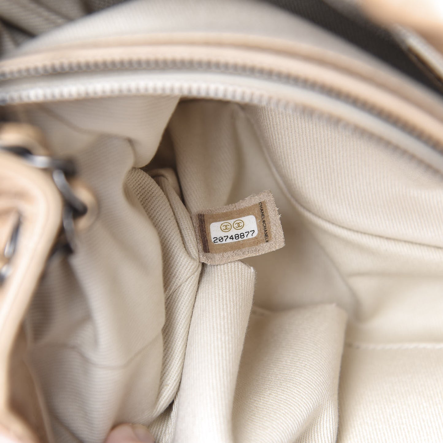 Glazed Calfskin Quilted Large Coco Soft Flap Beige