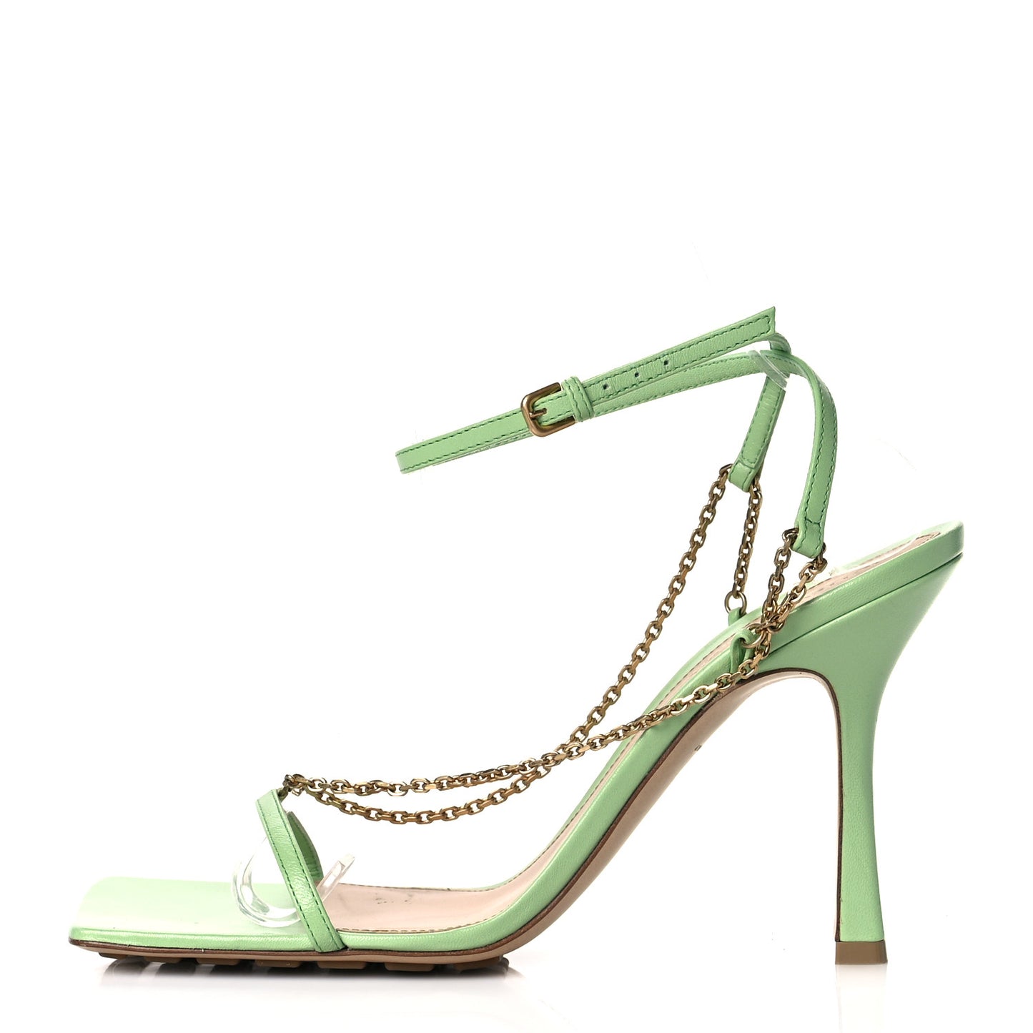Lambskin Stretch Chain Strap 90mm Sandals 39.5 Pistachio