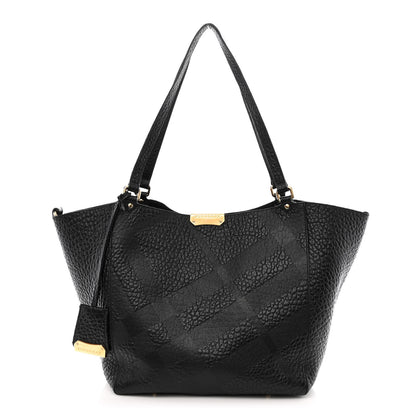Burberry Signature Grain Calfskin Check Embossed Small Canterbury Tote Black 3 of 11