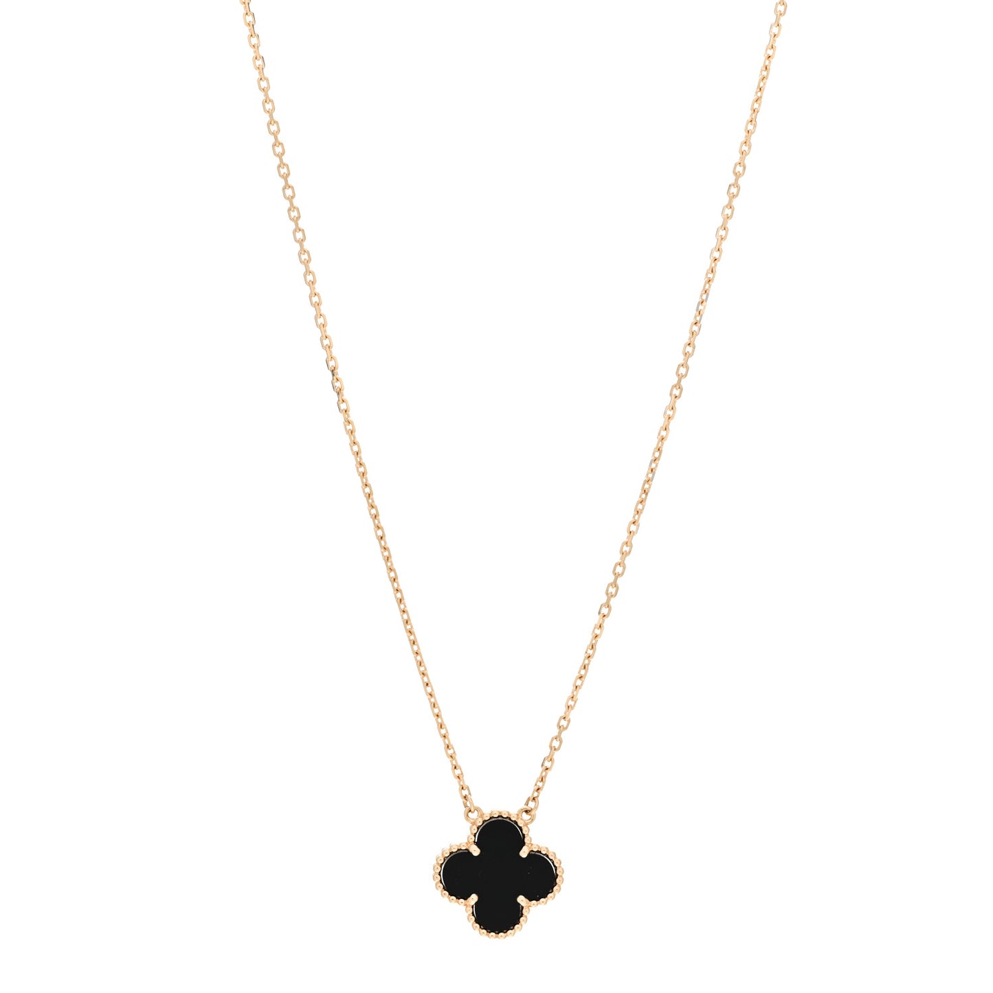 18K Yellow Gold Black Onyx Vintage Alhambra Pendant Necklace