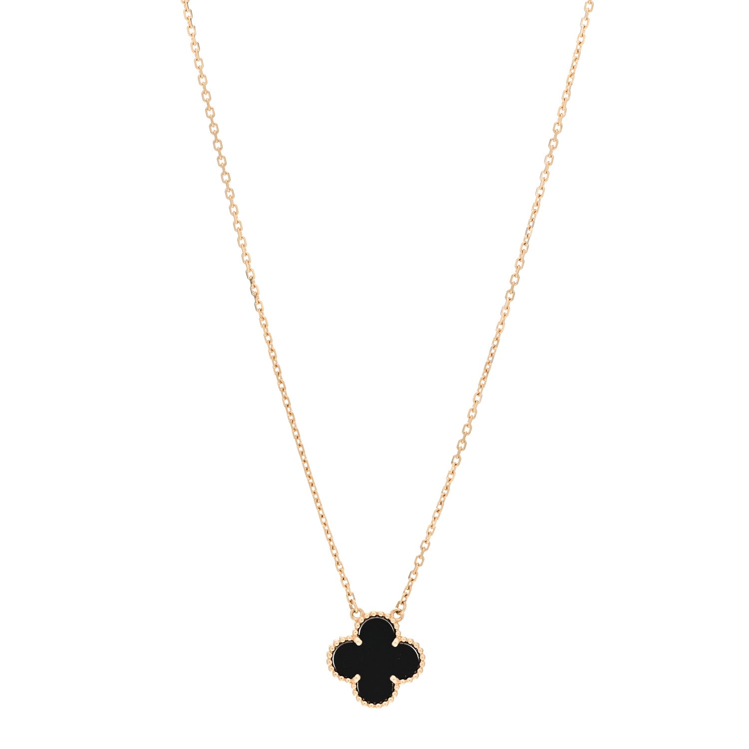 Van Cleef & Arpels 18K Yellow Gold Black Onyx Vintage Alhambra Pendant Necklace 1 of 6
