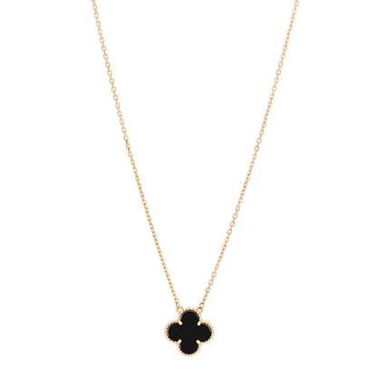 Van Cleef & Arpels 18K Yellow Gold Black Onyx Vintage Alhambra Pendant Necklace 1 of 6