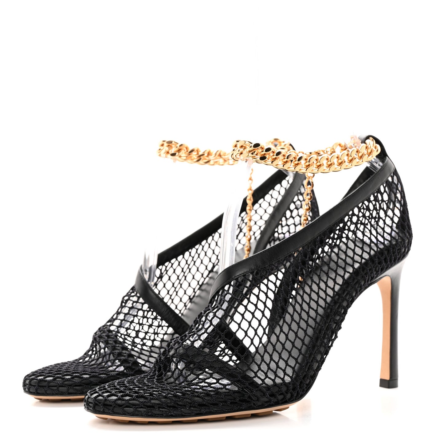 Mesh Nappa Chunky Chain Sandals 37 Black