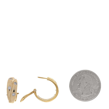 Tiffany 18K Yellow Gold Platinum Diamond Crossover Etoile Hoop Earrings 2 of 4