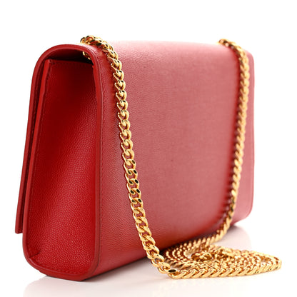 Saint Laurent Grain De Poudre Medium Monogram Kate Satchel Red 3 of 12