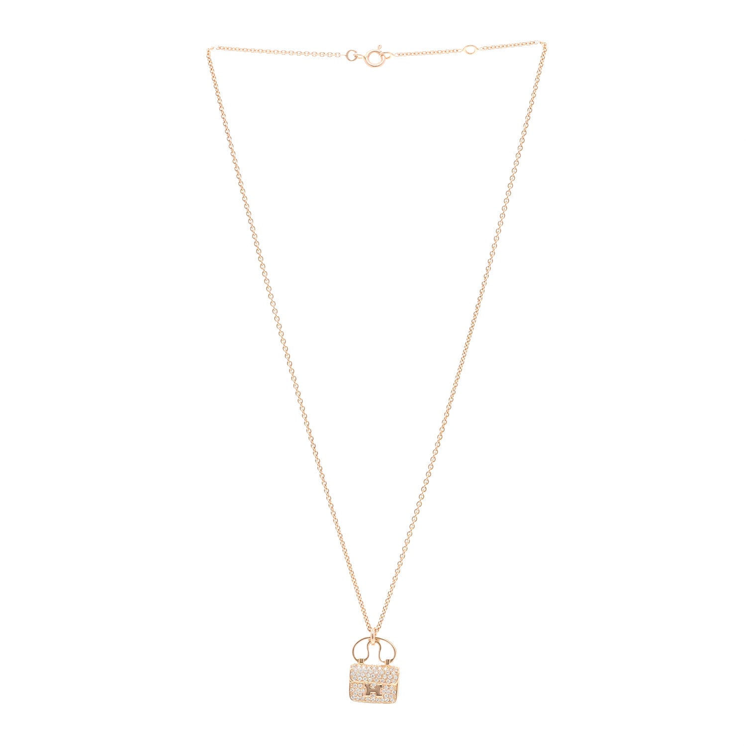 Hermes 18K Rose Gold Diamond Constance Amulette Pendant Necklace 3 of 6