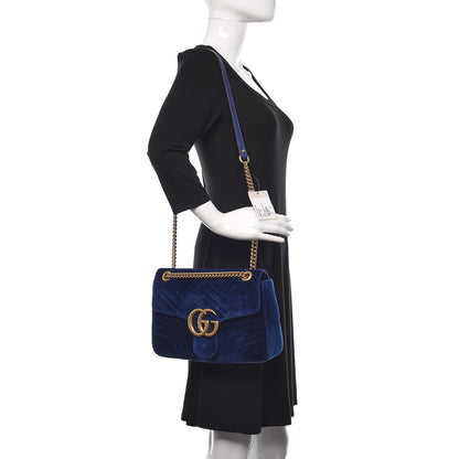 Gucci Velvet Matelasse Medium GG Marmont Shoulder Bag Cobalt Blue 2 of 13