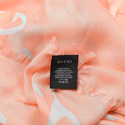 Gucci Modal Silk GG Writers Fringe Shawl Old Rose Sky Blue 3 of 4