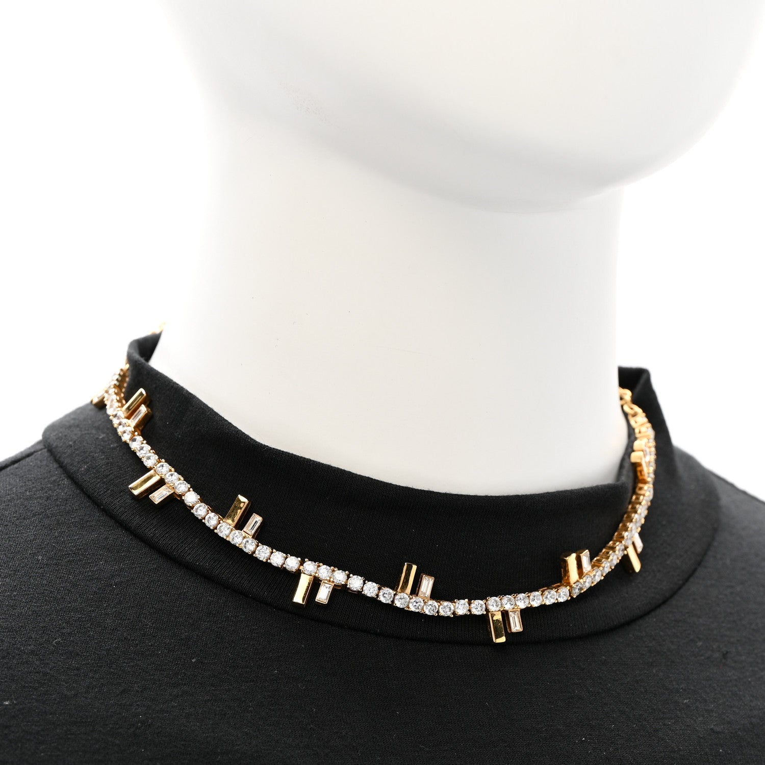 Fendi Metal Crystal Fendi First Tennis Choker Necklace Gold 2 of 7