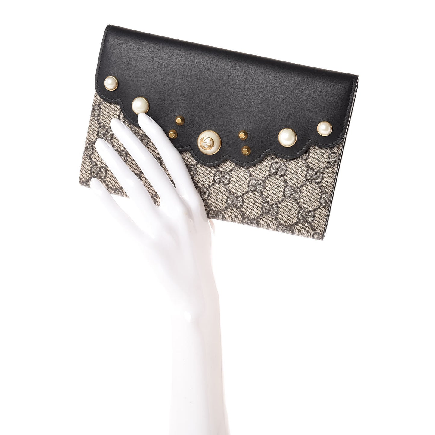 GG Supreme Monogram Mini Peony Pearly Clutch Black