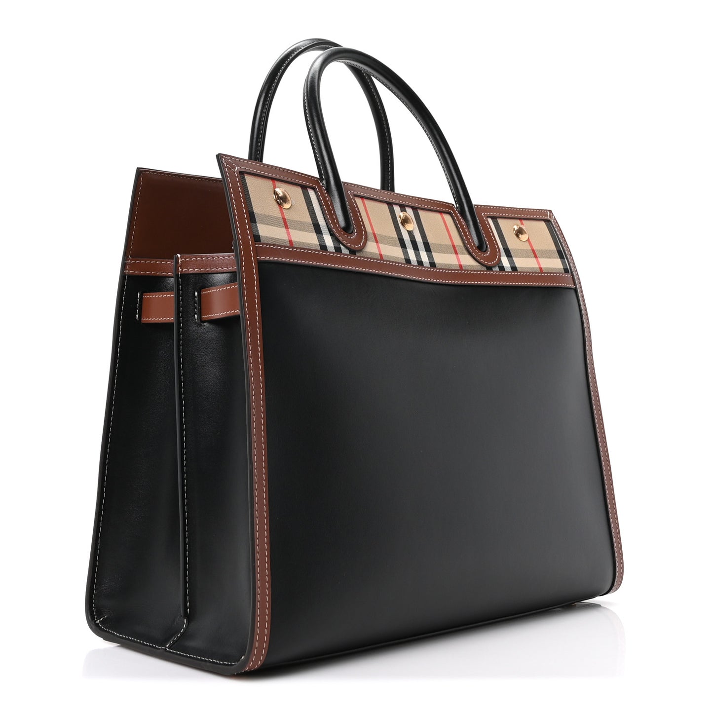 Calfskin Vintage Check Medium Two Handle Title Bag Black