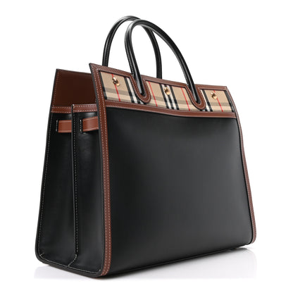 Burberry Calfskin Vintage Check Medium Two Handle Title Bag Black 3 of 9
