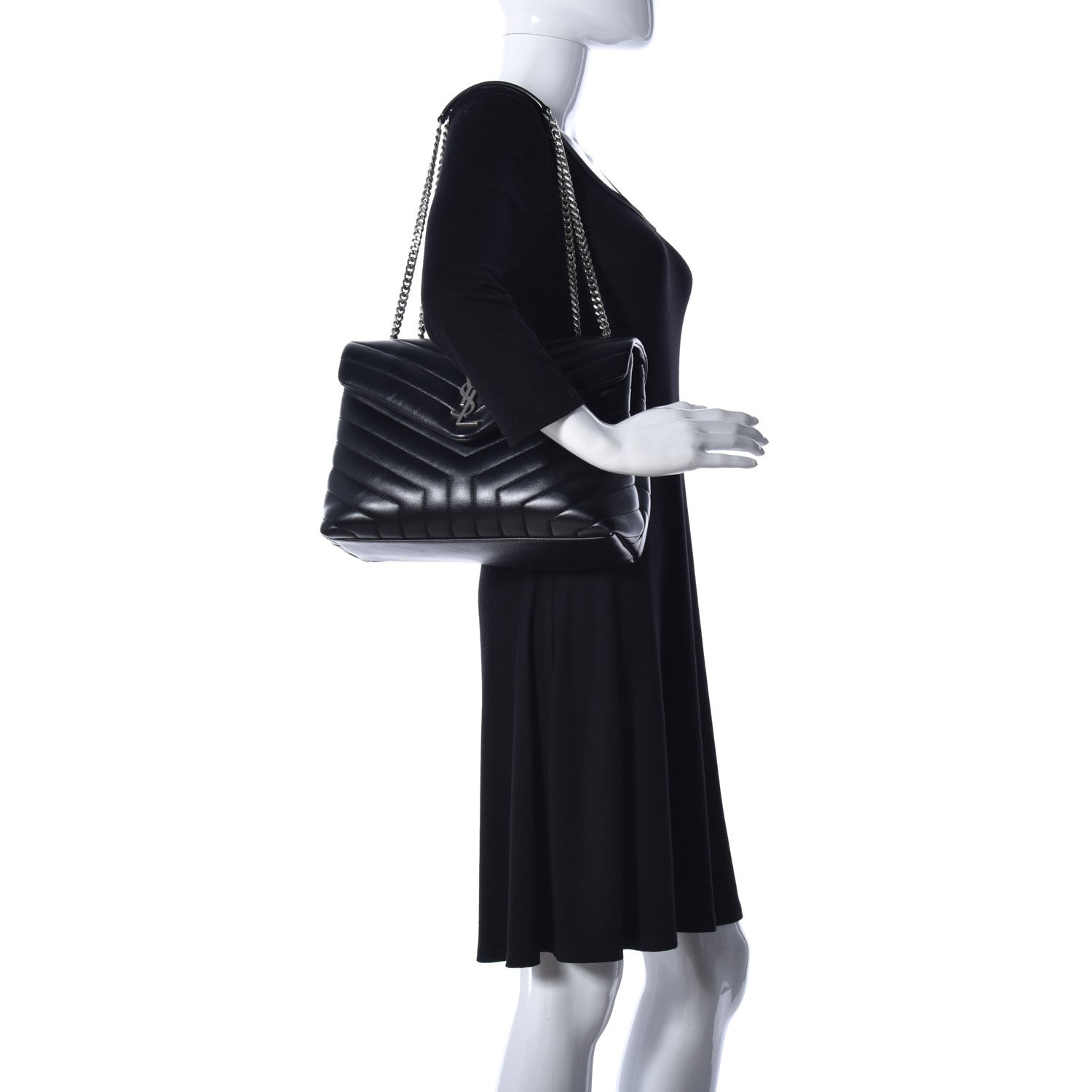 Saint Laurent Calfskin Y Quilted Monogram Medium Loulou Chain Satchel Black 2 of 11