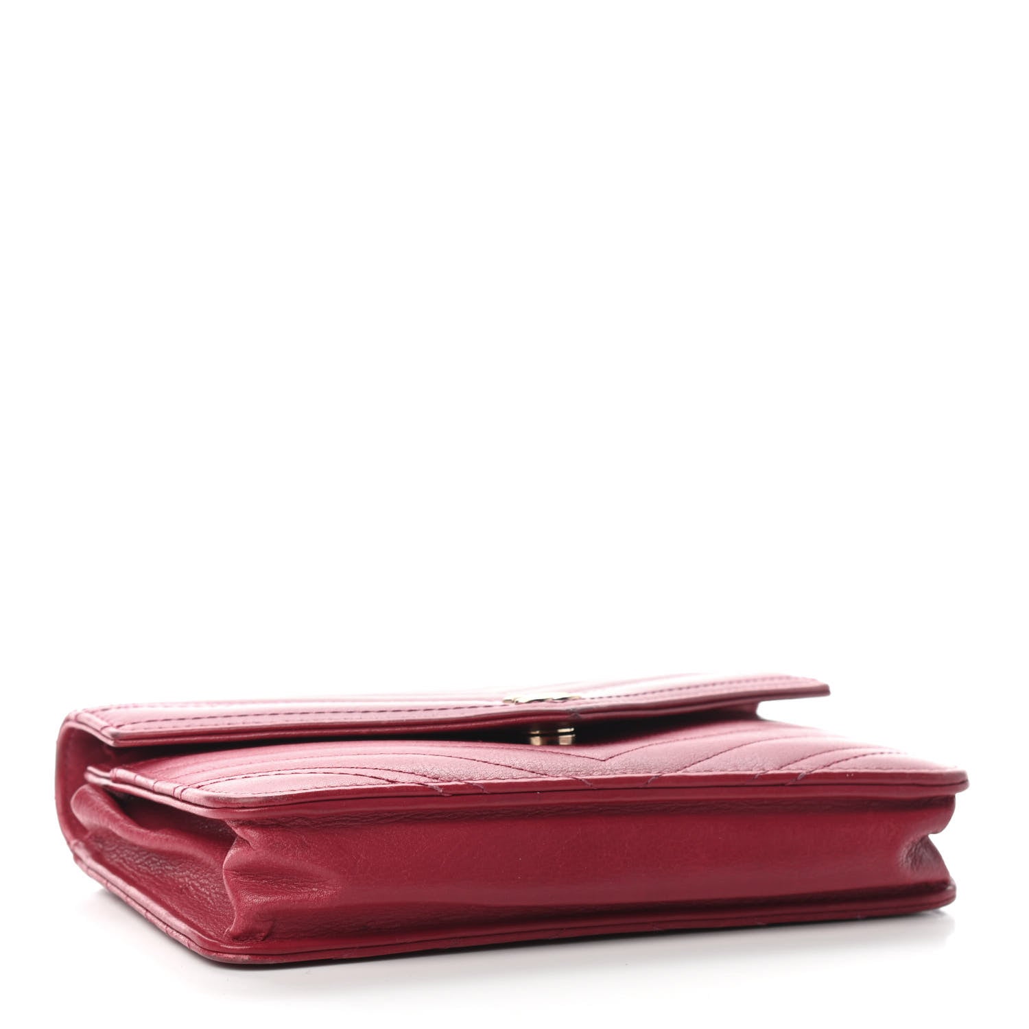 Chanel Goatskin Chevron Quilted Statement Wallet On Chain WOC Dark Pink 4 of 13