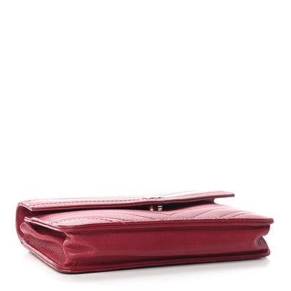 Chanel Goatskin Chevron Quilted Statement Wallet On Chain WOC Dark Pink 4 of 13