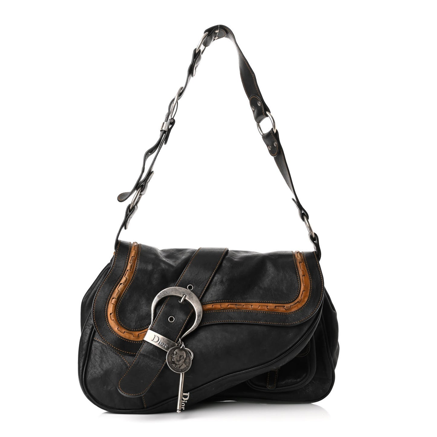 Calfskin Medium Gaucho Double Saddle Bag Black