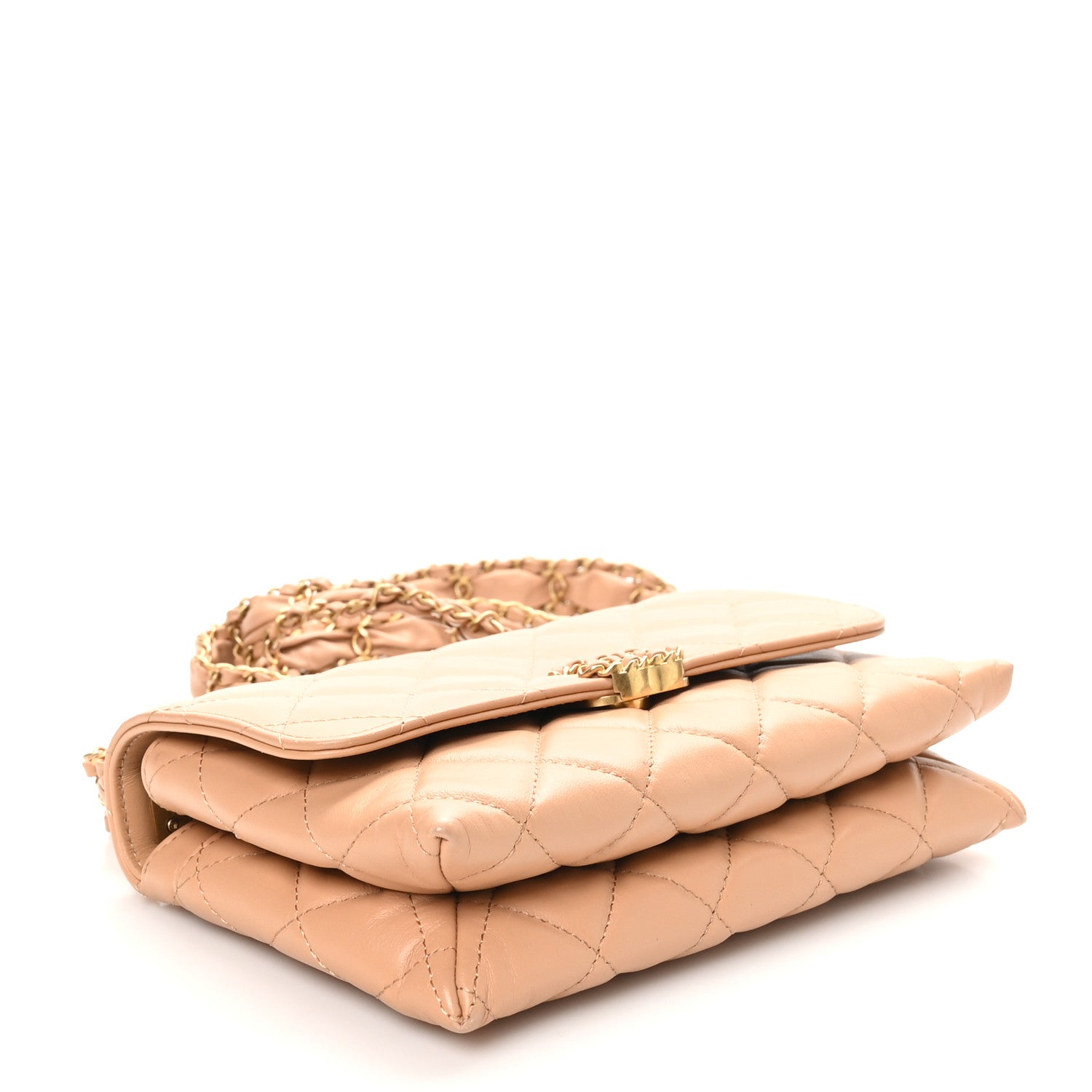 Chanel Crumpled Calfskin Quilted Braided CC Flap Beige 4 of 12