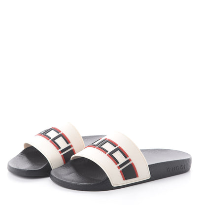 Gucci Rubber Stripe Womens Pool Slide Sandals 36 Ecru Poppy Black 2 of 6