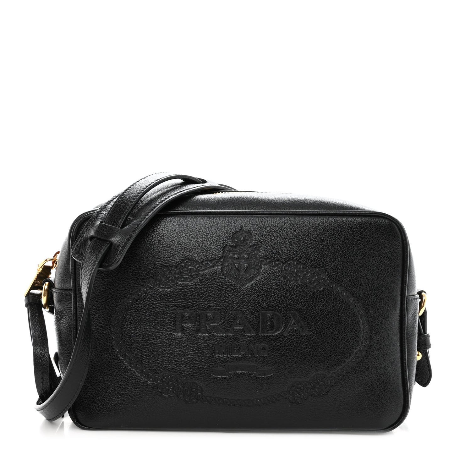 Glace Calfskin Embossed Logo Crossbody Black