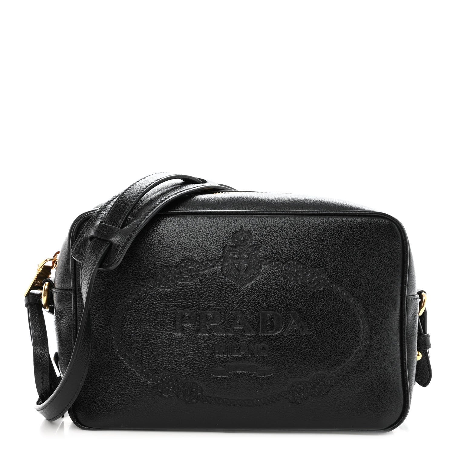 Prada Glace Calfskin Embossed Logo Crossbody Black 1 of 9