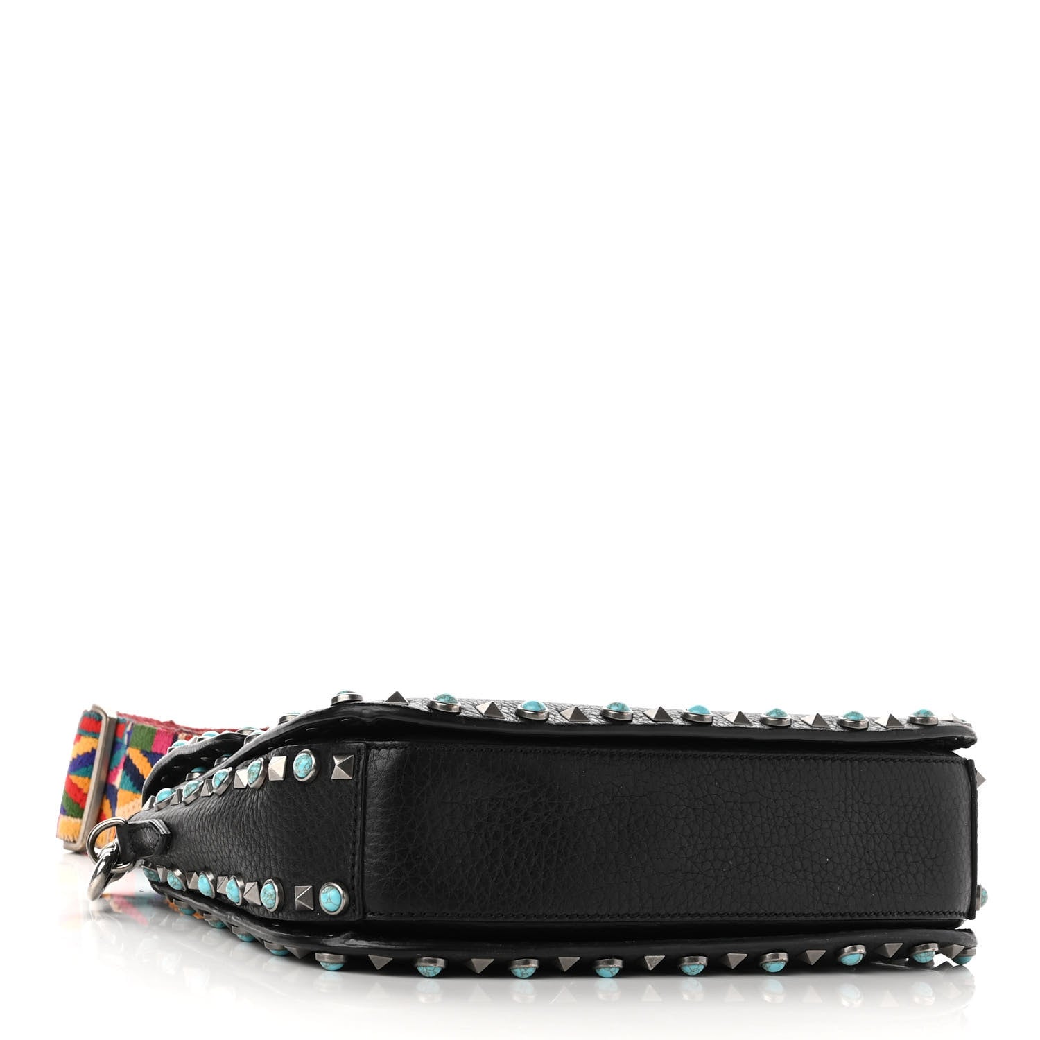 Valentino Garavani Pebbled Calfskin Medium Guitar Strap Rockstud Rolling Flap Saddle Bag Black 3 of 12