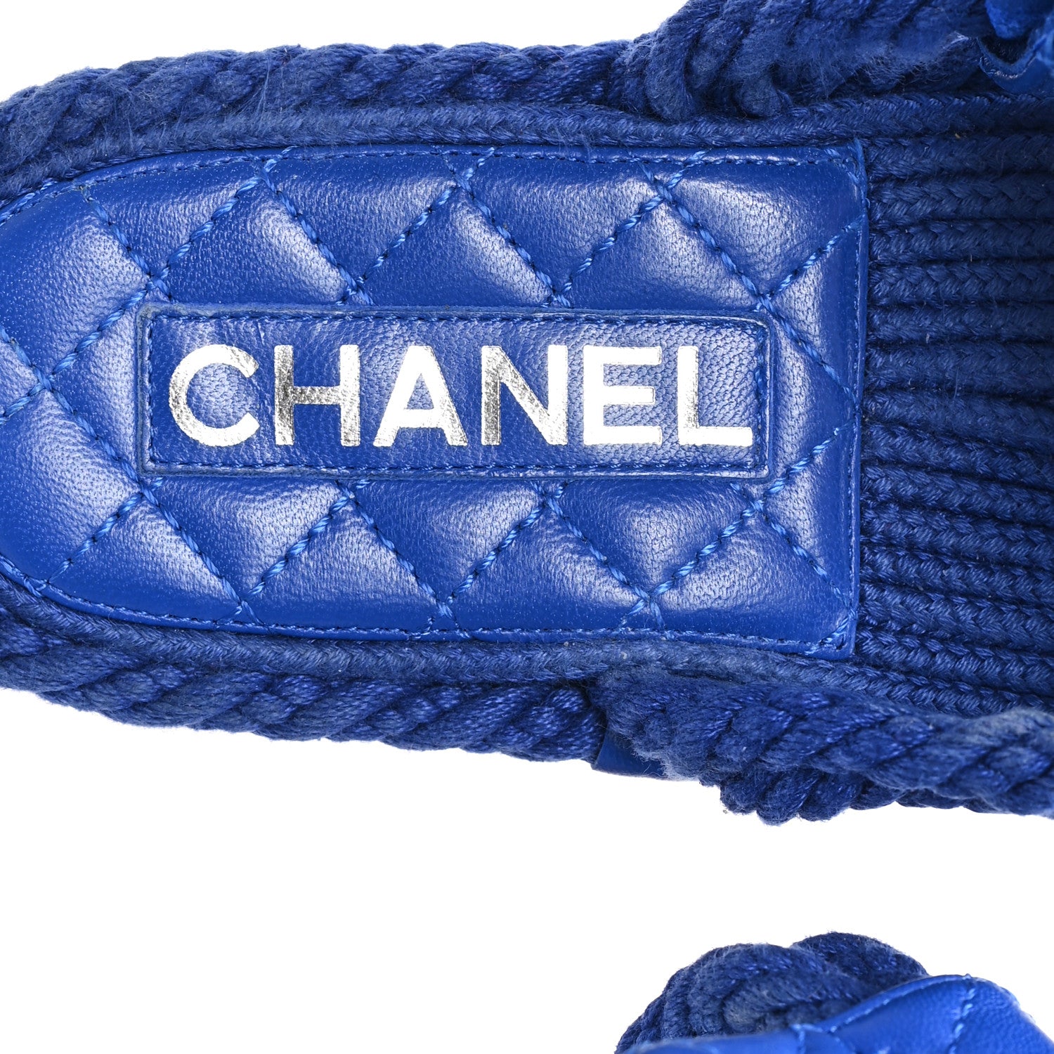 Chanel Cord Lambskin Quilted Logo Sandals 37 Blue 8 of 10