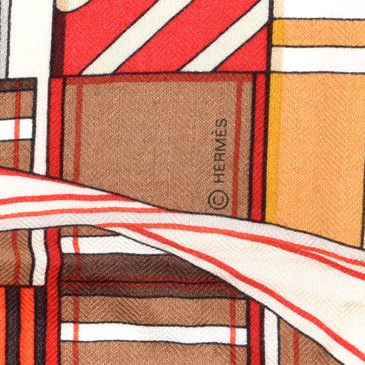 Hermes Cashmere Silk Voltes Et Pirouettes Shawl 140 Rouge Creme Beige 2 of 5