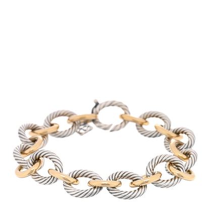 David Yurman Sterling Silver 18K Yellow Gold 10mm Medium Oval Link Bracelet 1 of 3