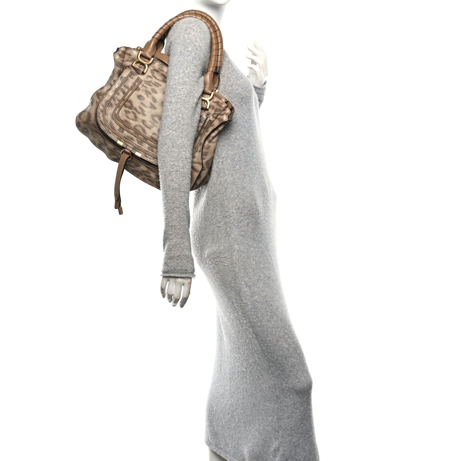 Chloe Calfskin Leopard Print Medium Marcie Satchel Brown 2 of 10