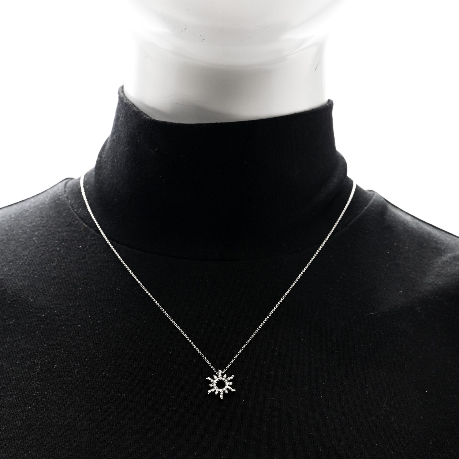 Roberto Coin 18K White Gold Diamond Tiny Treasures Sunburst Pendant Necklace 2 of 4
